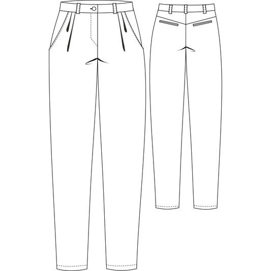 Technische Zeichnung einer Hose mit hohem Bund