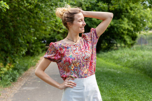 Nähanleitung Manschettenbluse Sil - mit kurzem Ärmel