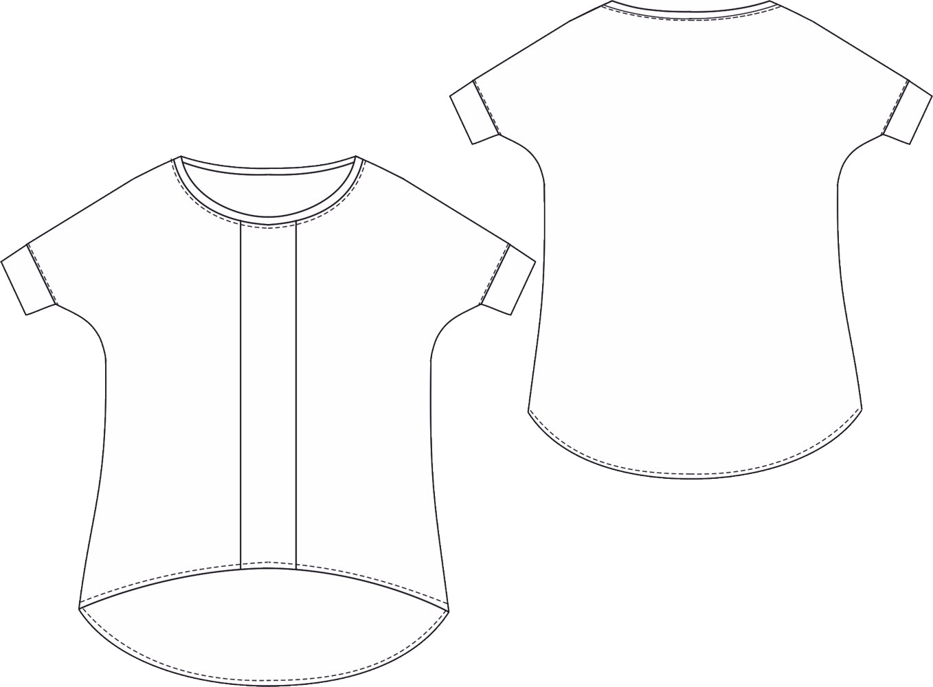 Technische Zeichnung eines T-Shirts zum selber nähen